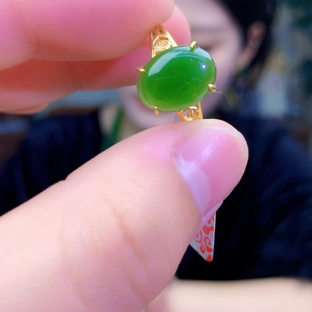 吊坠(不含链)银S925镶嵌和田玉（碧玉）戒指