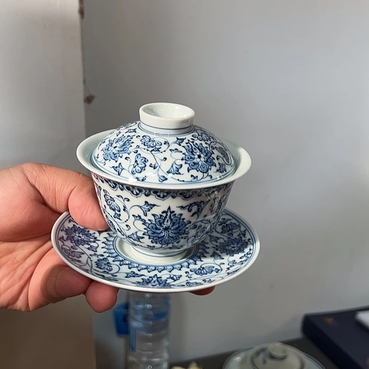 钟家窑柴窑缠枝三才盖碗