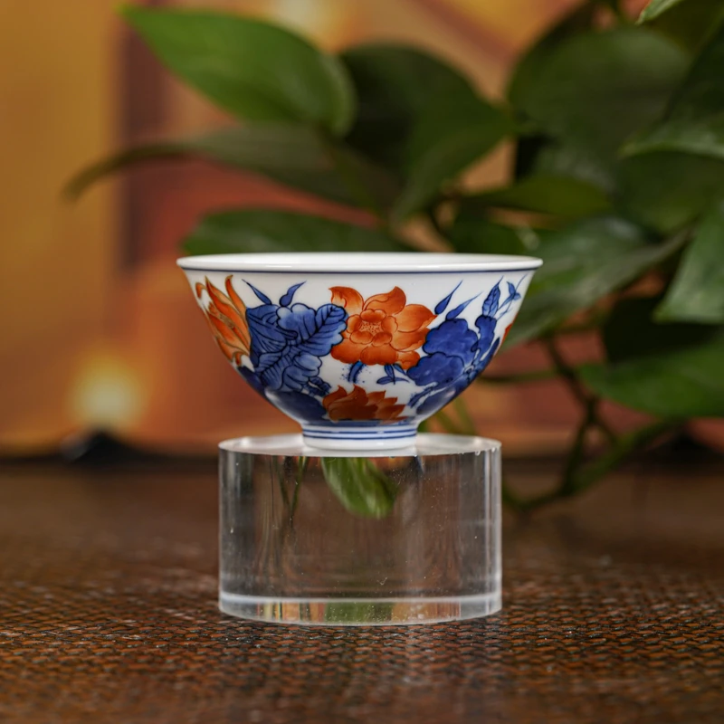 【栗子严选】墨舍柴窑矾红描金荷花斗笠杯 moshe1297
