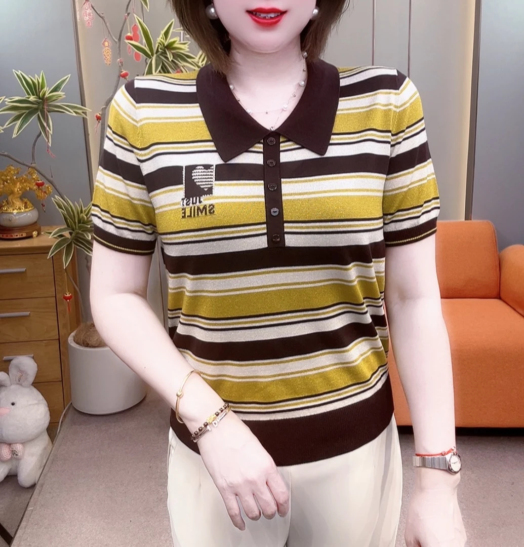 新款洋气休闲显瘦POLO领 天丝半袖55511