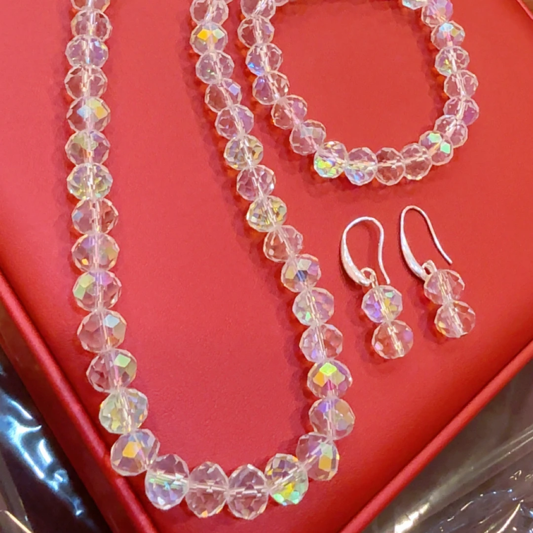 合金仿水晶项链 原创设计日韩女爱心水滴铃铛彩色冰透欧若精灵风