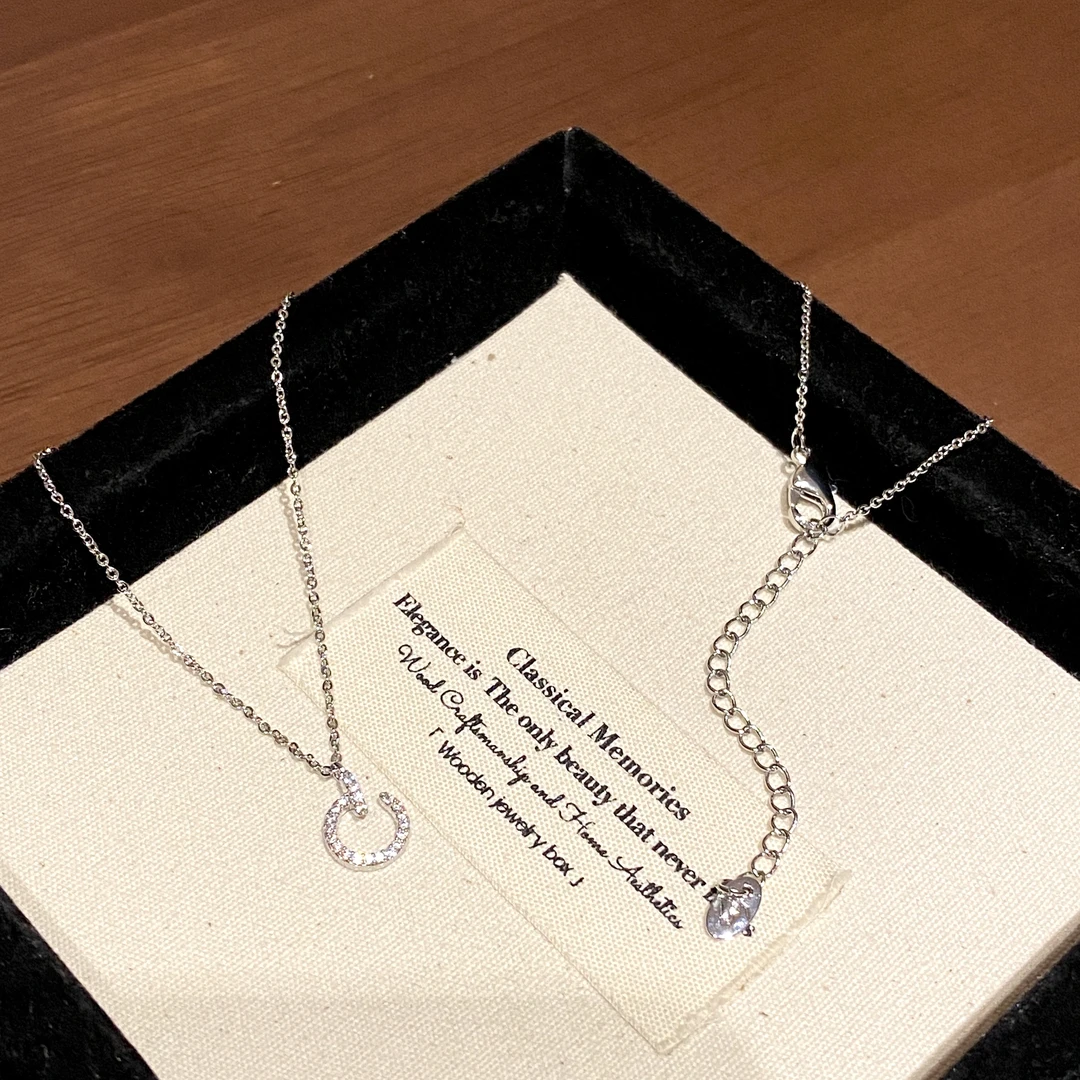 铜合金锆石吊坠 气质款银色圆环精致项链A2231