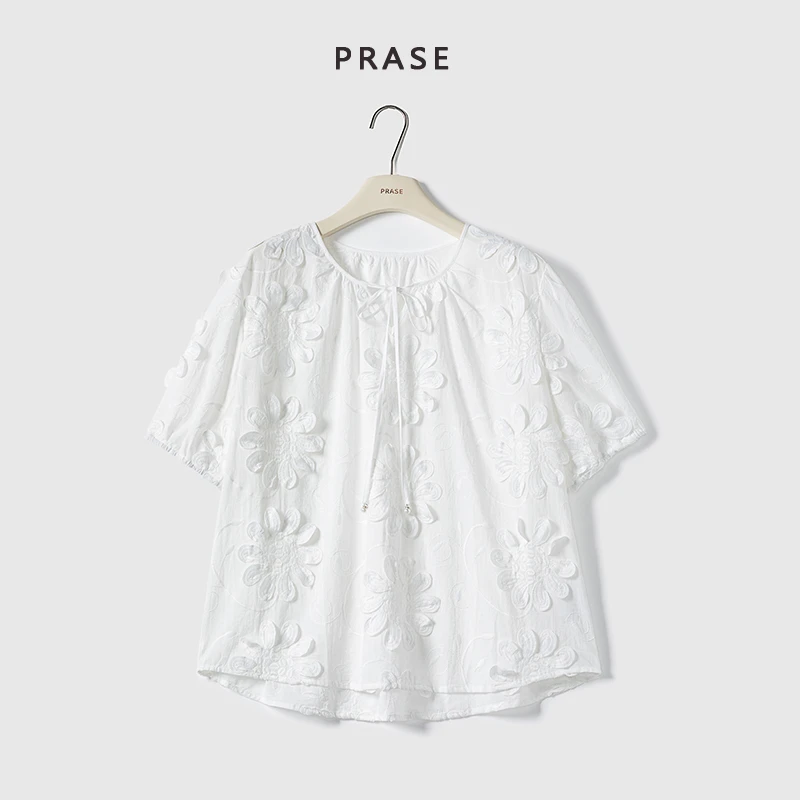 PRASE·噜【云锦繁花】100棉微胖轻奢设计款夏精致绣花小衫PR506C115