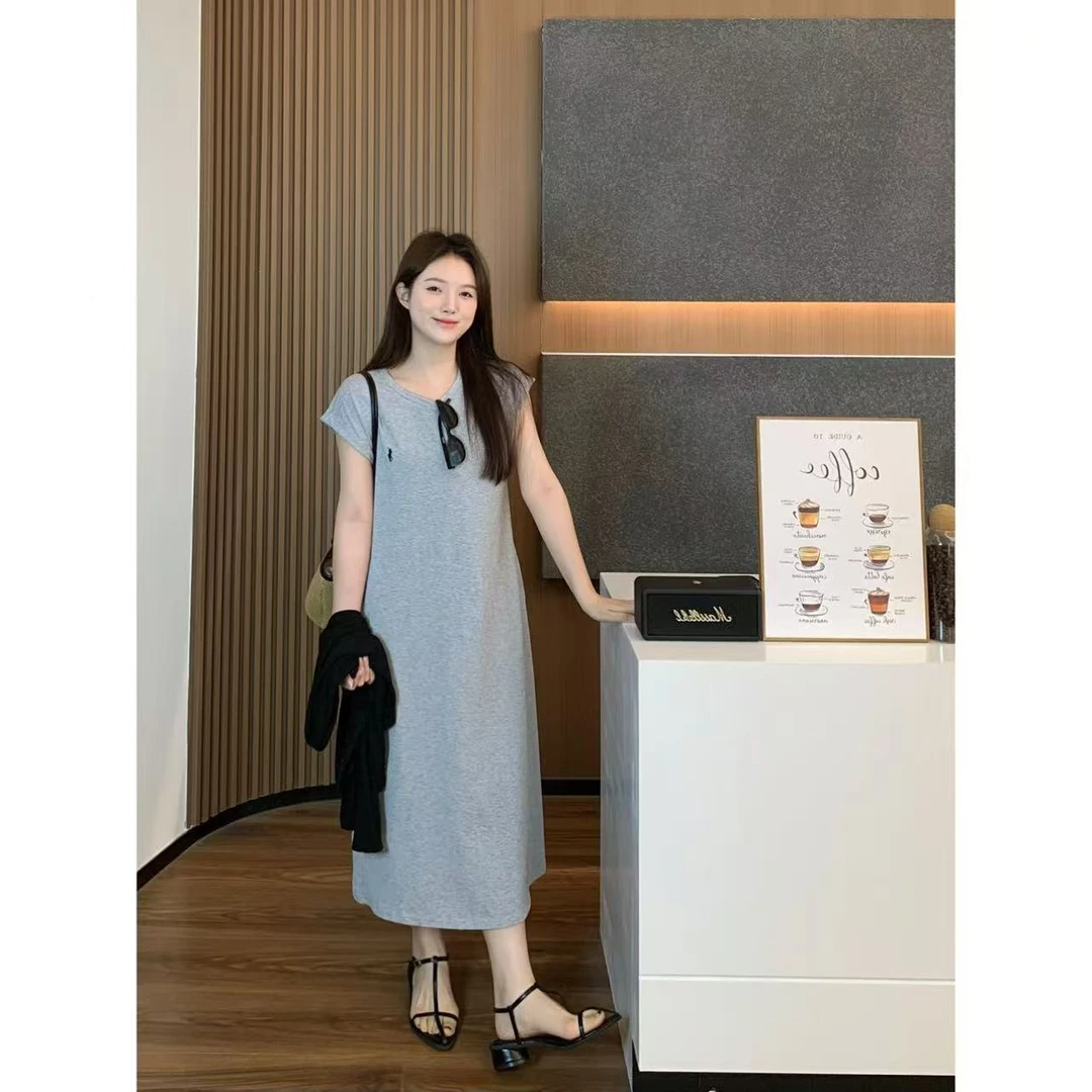 小羽酱小个子定制夏季休闲百搭宽松懒人裙棉质圆领套头刺绣连衣裙