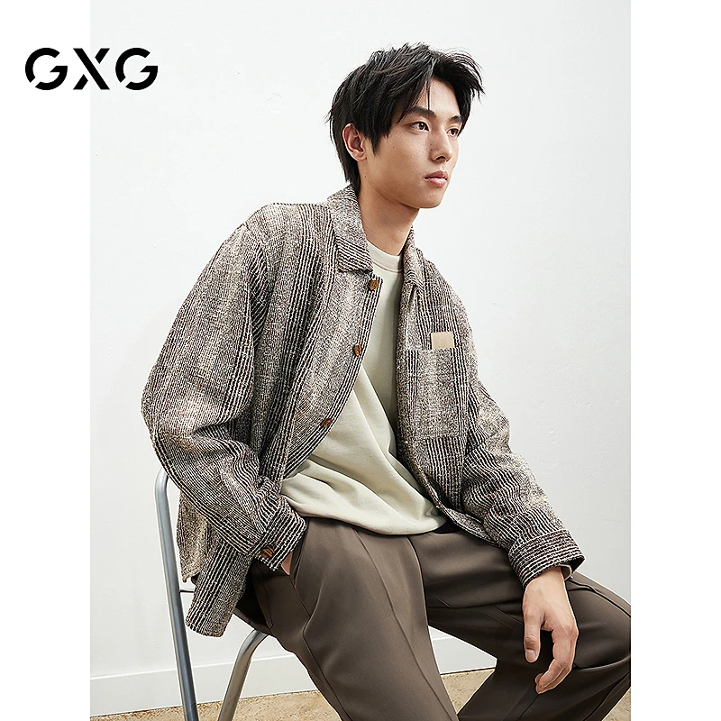 GXG男装欧若风25春秋季编织肌理感小香风外套翻领夹克#G25D211021