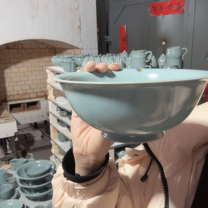 填***白瓷片汝瓷汝窑碗支钉烧仿古釉微瑕特价