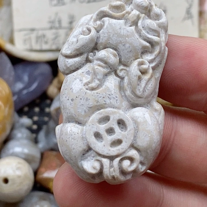 颈饰未镶嵌硅化珊瑚（珊瑚玉）