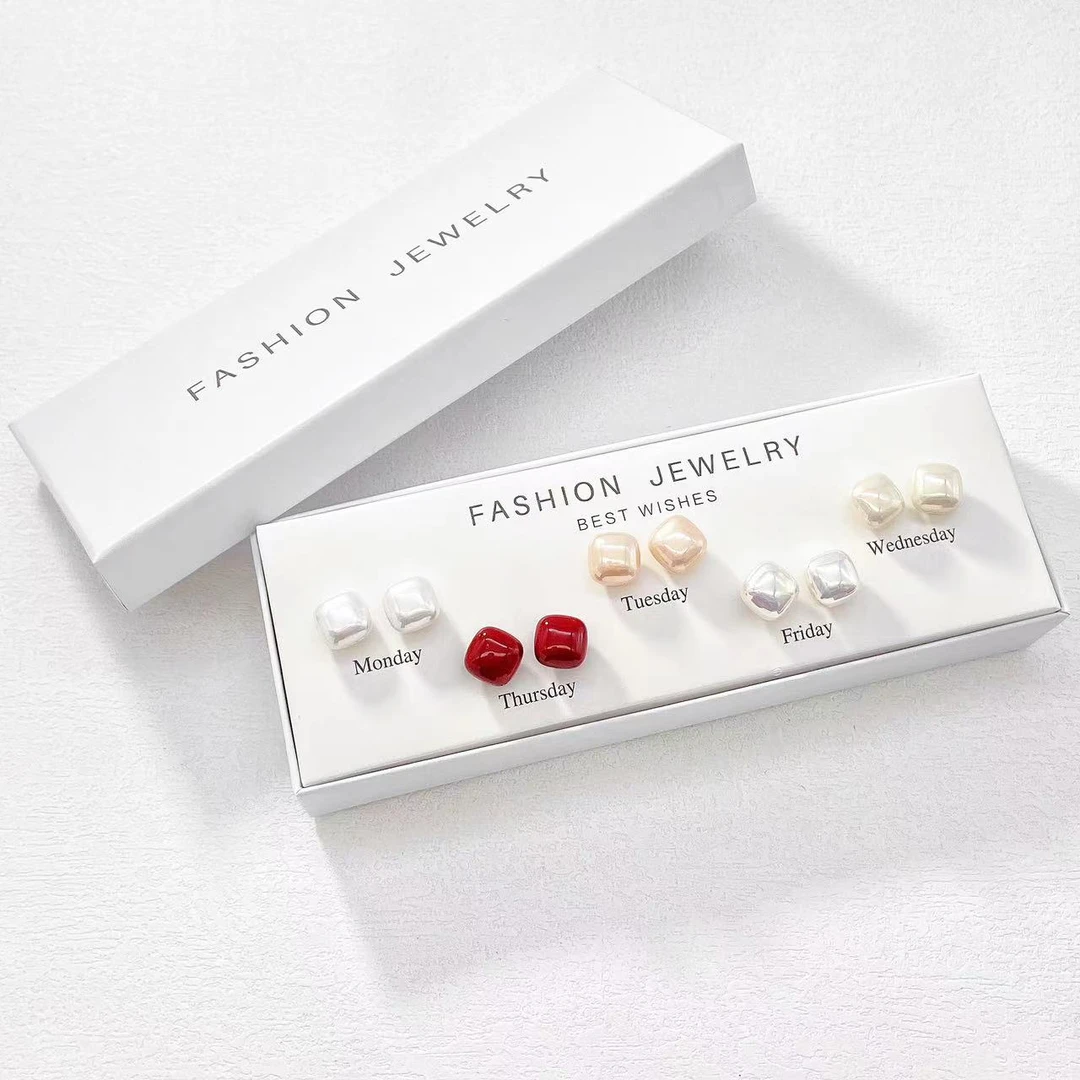 铜合金耳饰 木木（RZ6753）预售 5对装 方糖5色耳钉耳环