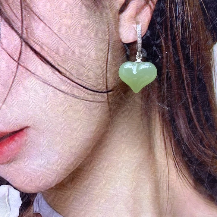 和田玉银S925镶嵌耳饰