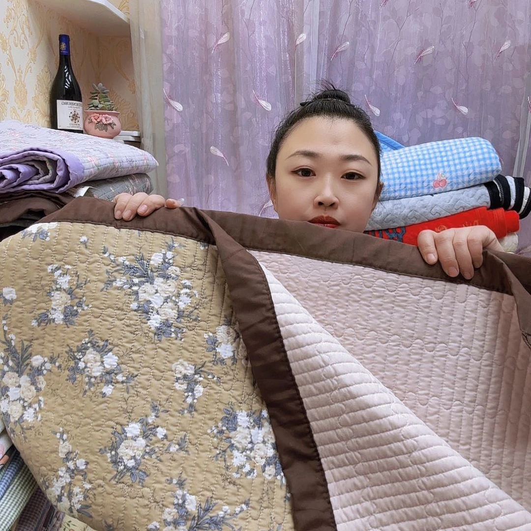 水洗布孤品微瑕1.5米×2.25米卡其色大花床盖