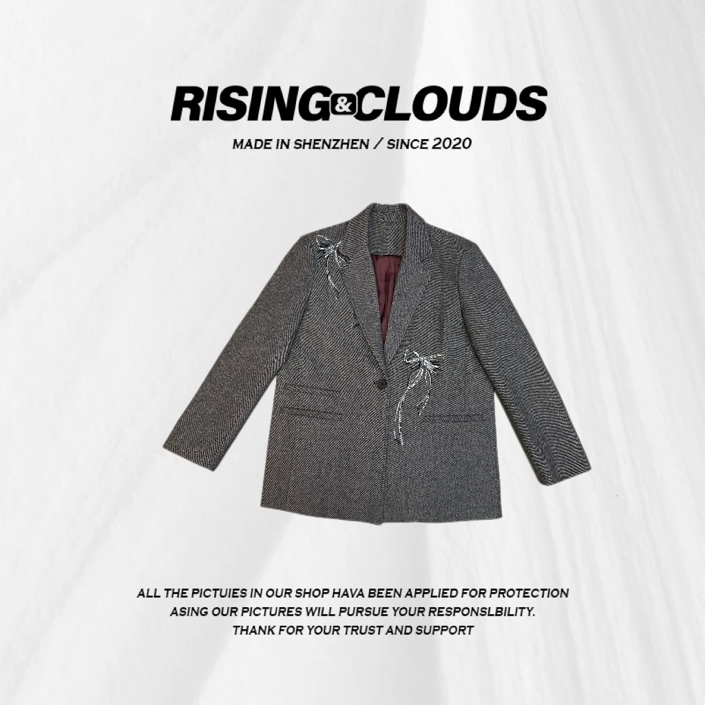 RISING&CLOUDS小云姐【风清】舒适长袖百搭羊毛蝴蝶西服010044
