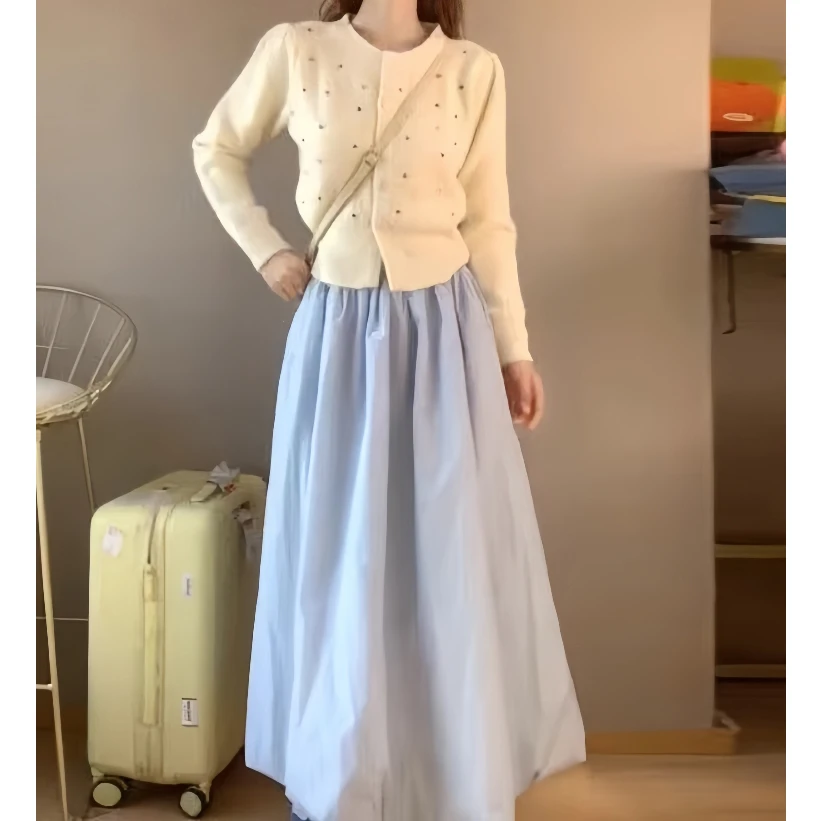 秋冬新款穿搭温柔风独特漂亮圆领针织开衫高腰显瘦半身裙时尚套装