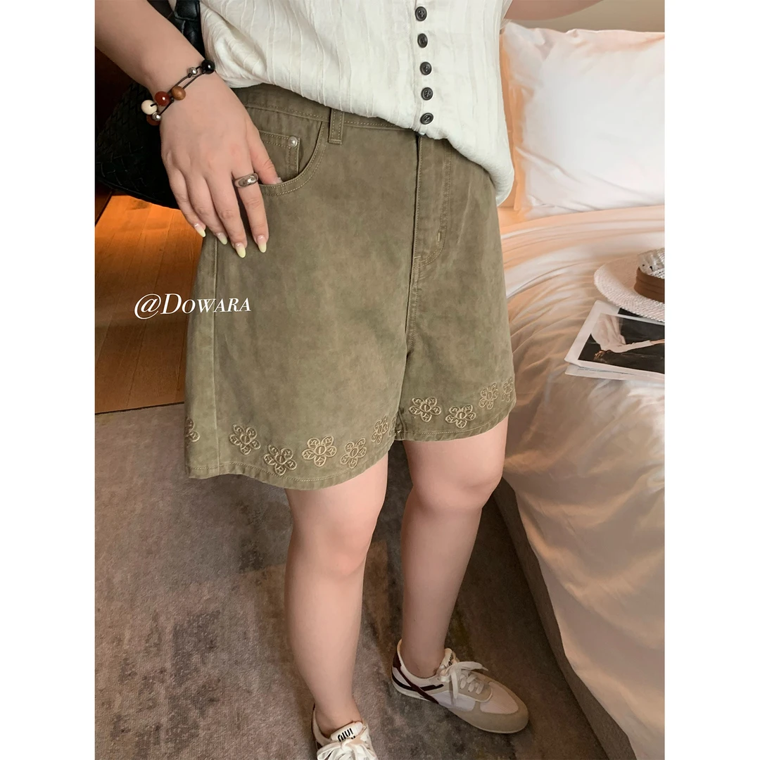 现货大婉酱微胖定制【彩牛短裤】气质休闲高腰轻薄牛仔短裤夏 8797D