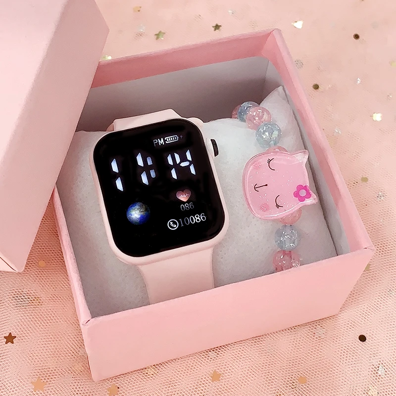 儿童手表只看时间LED卡通运动手环电子手表小学生夜光防水防摔女