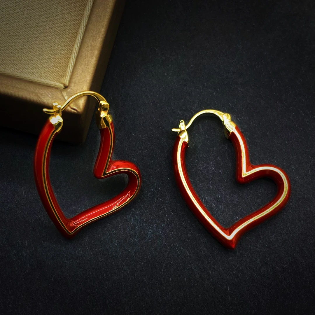 铜合金耳饰 油画之境KL359法式个性红色设计师款复古爱心耳环