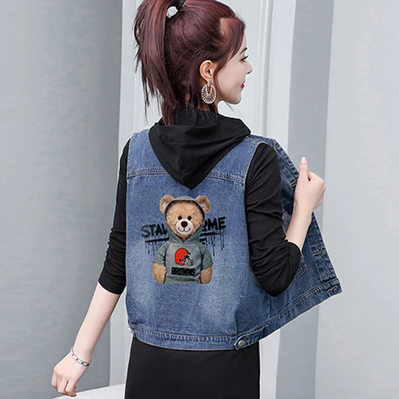 卡通印花牛仔马夹短款时尚休闲百搭马甲女士外穿洋气春秋季夹克潮