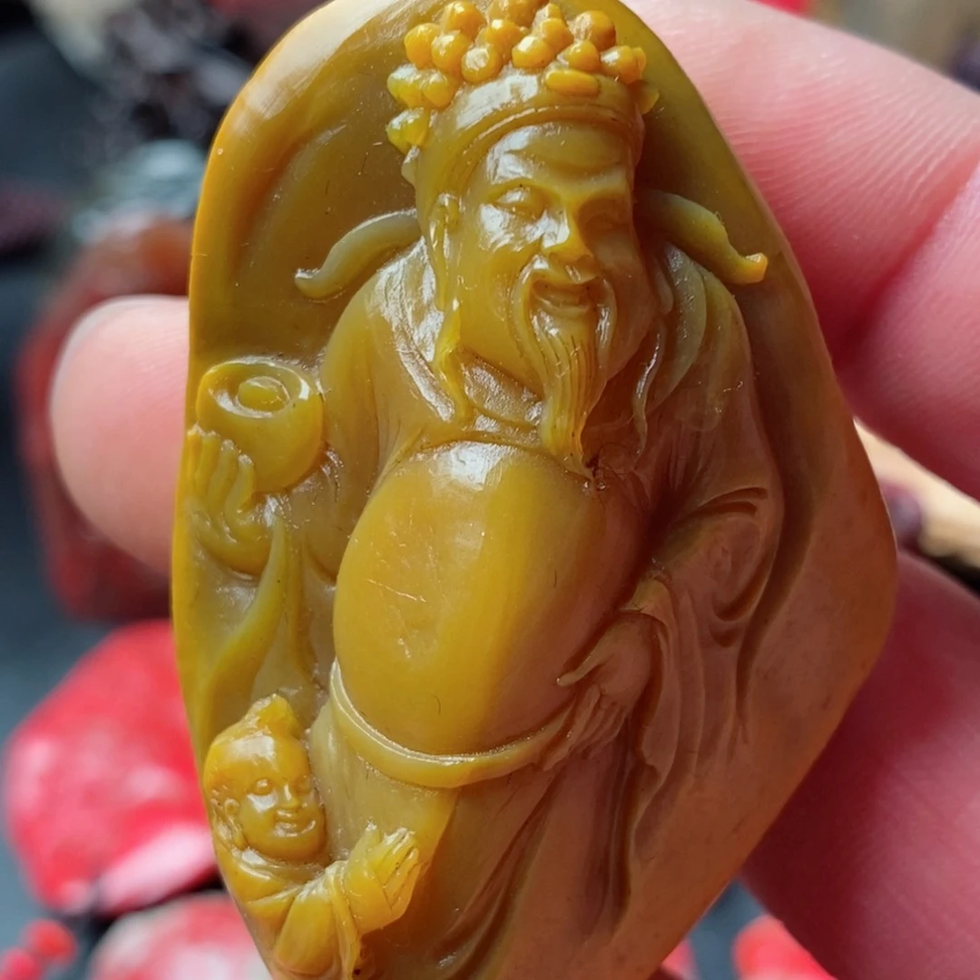 昌化鸡血石田黄手把件