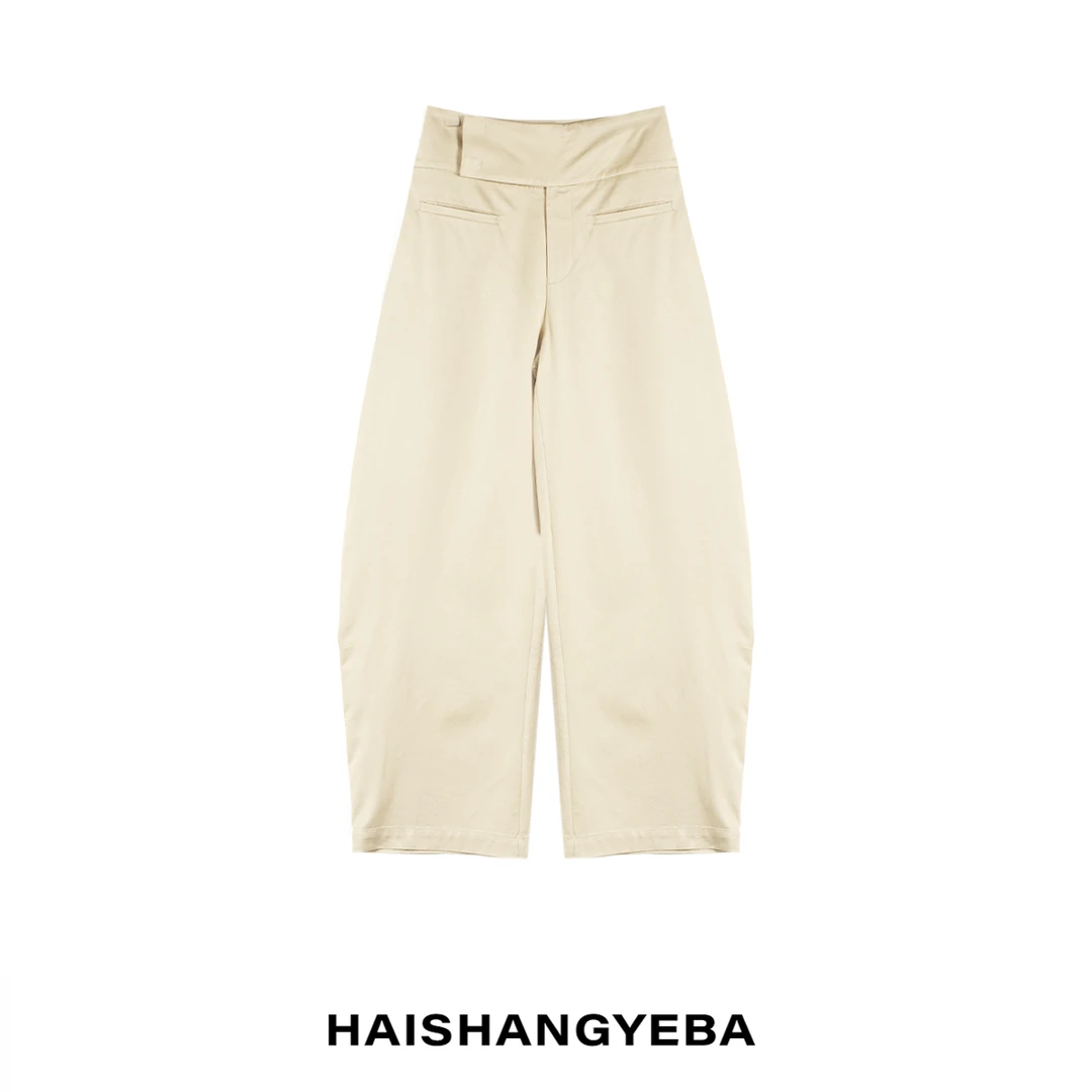 【海上叶爸】新款2025夏季百搭人丝中高腰休闲时尚简约弯刀裤