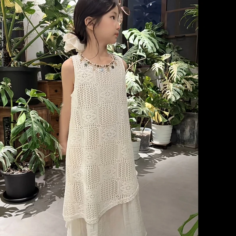 女童拼接2025新款中大童时髦洋气波西米亚蕾丝拼接裙子夏季公主裙