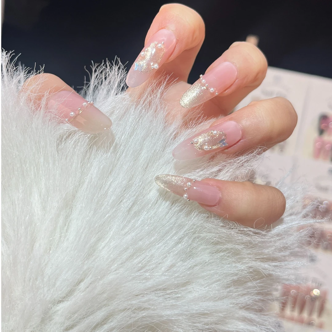 【纸醉金迷】新款纯手工穿戴甲美甲猫眼珍珠温柔显白可拆卸美甲