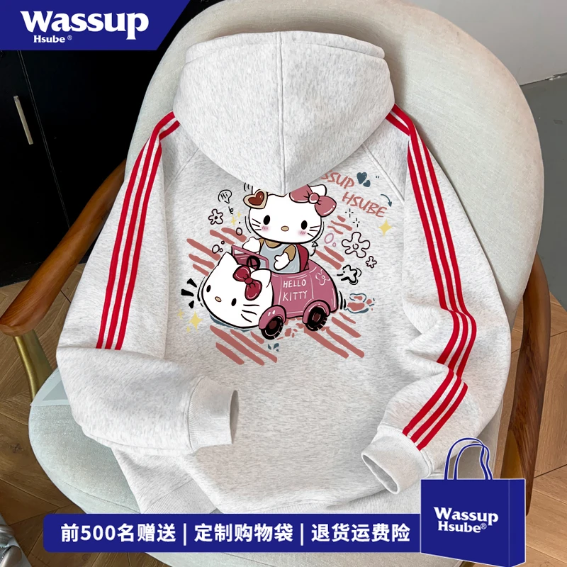 WASSUP HSUBE新款趣味人物印花连帽卫衣男设计感休闲百搭套头上衣