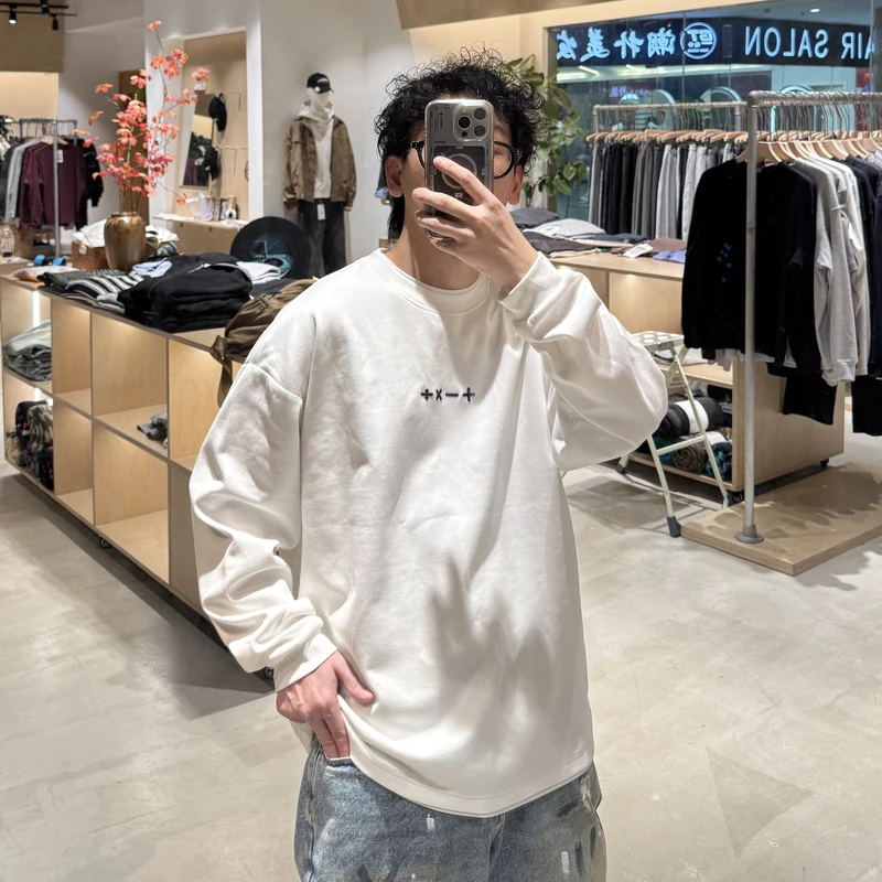 百搭落肩袖长袖ins上衣情侣国潮圆+-×÷T恤秋冬春秋 LF25305