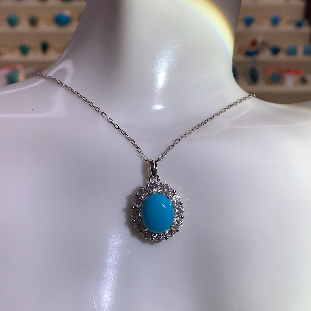 银S925镶嵌绿松石美松吊坠