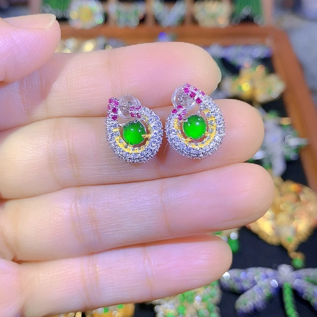 吊坠(不含链)银S925镶嵌翡翠