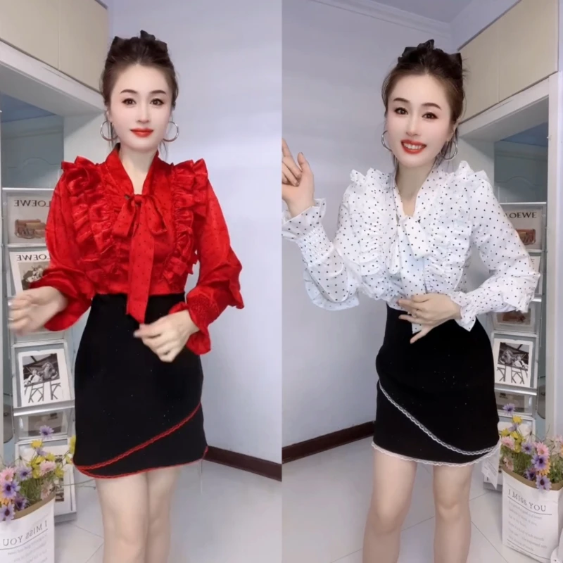 圣诞红色衬衫连衣裙女女秋冬高级感轻奢减龄洋气拼接气质显瘦裙子