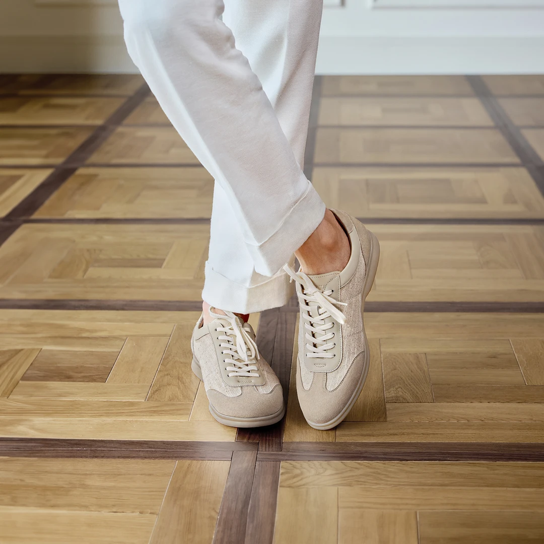 ThomWills德训鞋男款真皮反绒麻布商务休闲鞋复古阿甘鞋透气夏季