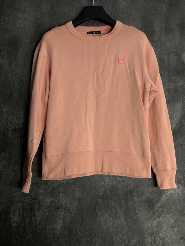 XS码*1/全新未使用/Acne浅粉色刺绣笑脸小logo圆领卫衣/00373