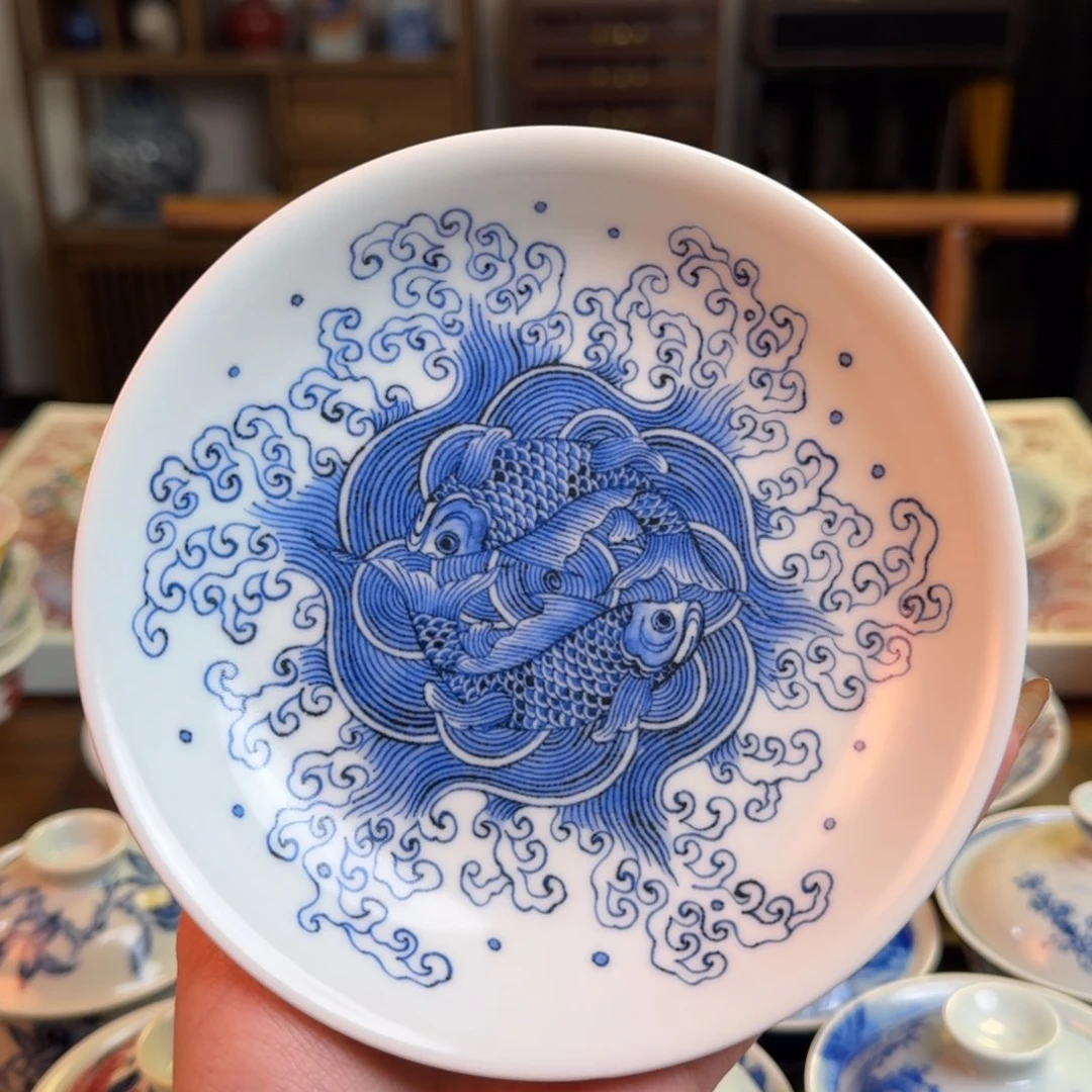 杯重工鱼藻海水纹壶乘