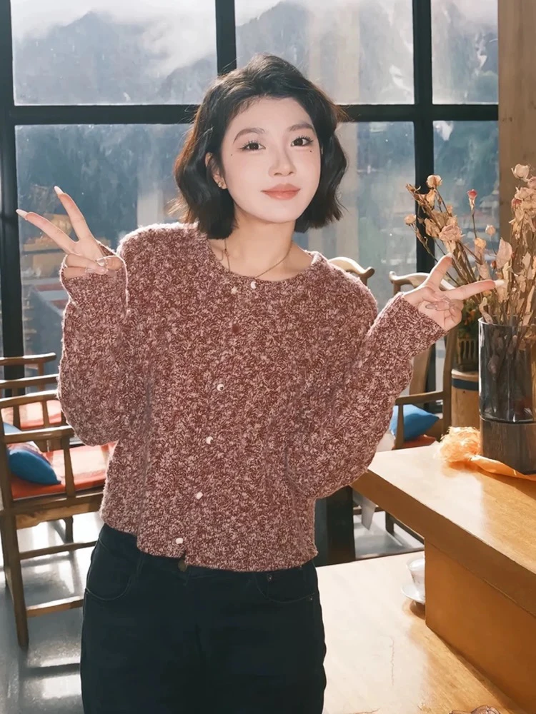 法式复古慵懒软糯毛衣开衫女秋冬设计感小众宽松针织衫高级感8860