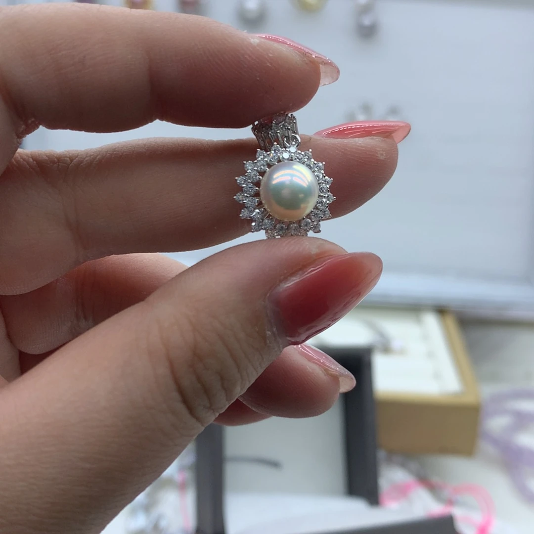 淡水珍珠吊坠(不含链)银S925镶嵌