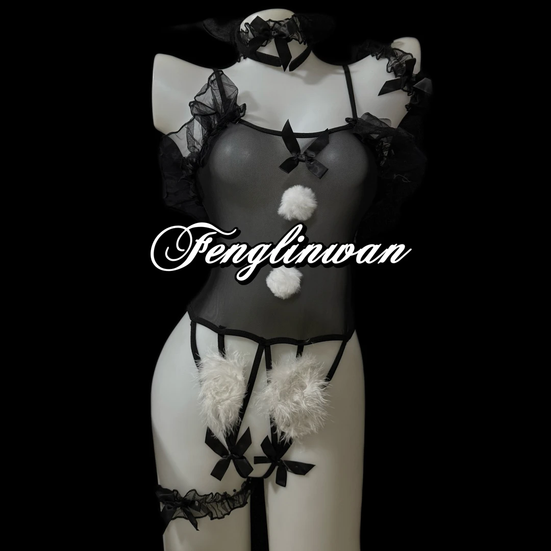 枫林晚|小猫唱片~黑色性感猫女内衣性感网纱连体睡衣