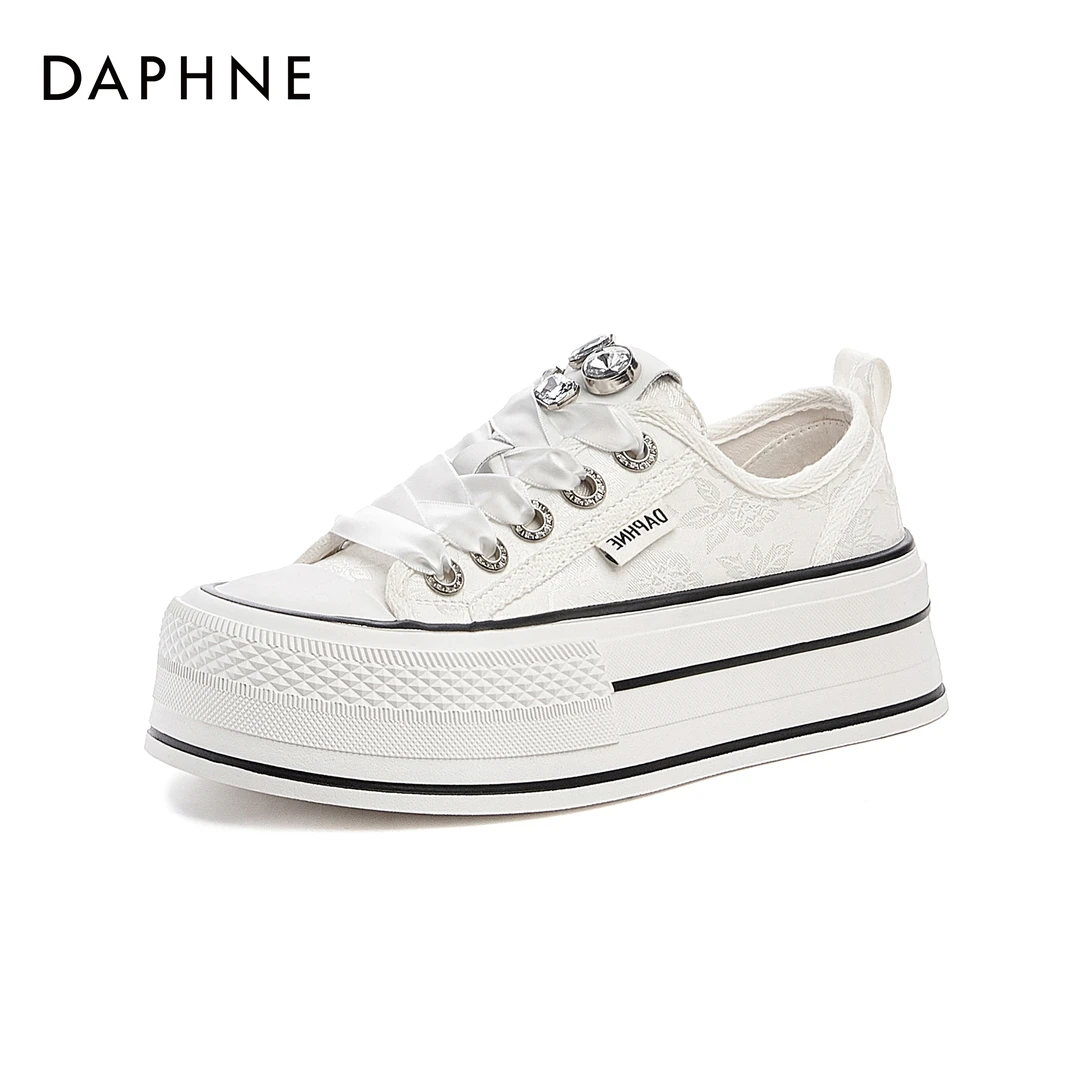 达芙妮爆款帆布鞋女款2025夏季新款透气时尚百搭水钻厚底增高板鞋