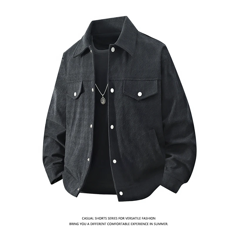 美式潮牌休闲宽松百搭加大加肥灯芯绒外套男士大码翻领工装夹克潮