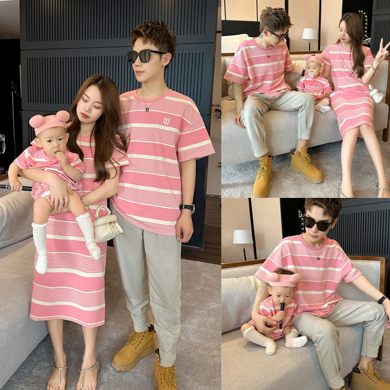 新亲子装2025夏装新款短袖T恤儿童婴童爬服连体衣夏季婴儿洋气
