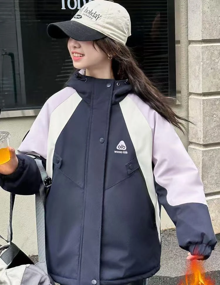 6086高品质冬季女童夹棉连帽棉服外套