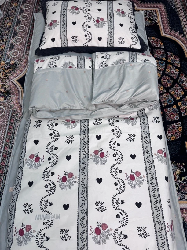 新款黑白条纹印花单人三件套黑色