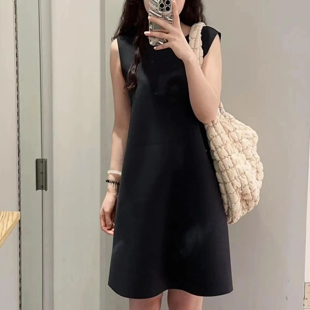 轻奢品质女装家字法式长款连衣裙高级感空气层黑色无袖裙子夏季新
