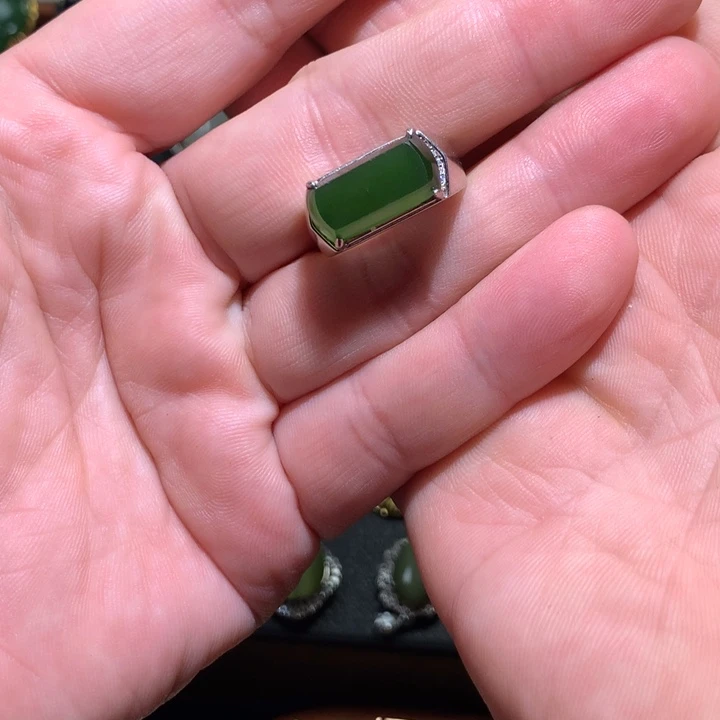 和田玉戒指银S925镶嵌