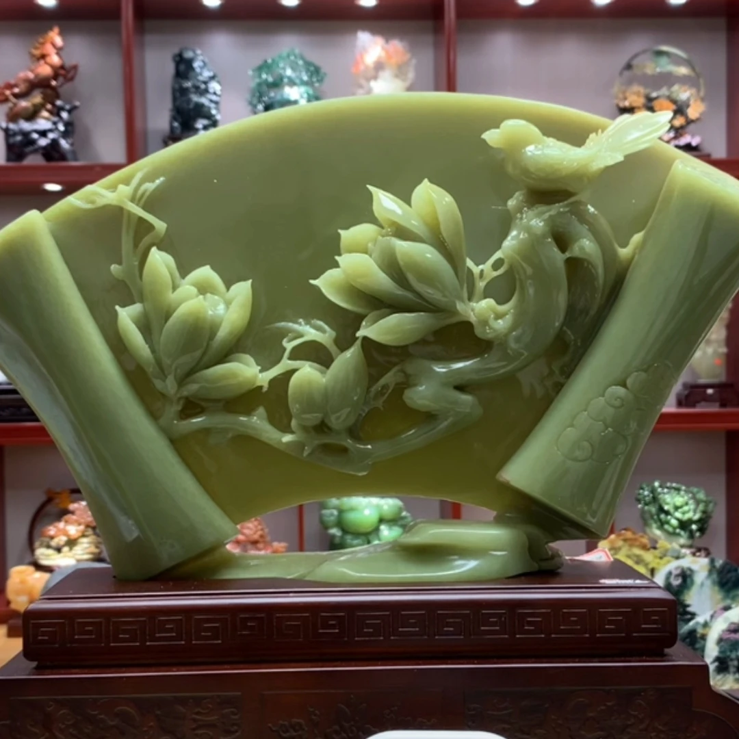 9206家居装饰摆件玉石雕刻电视柜玄关新中式创意书房山水花鸟白菜