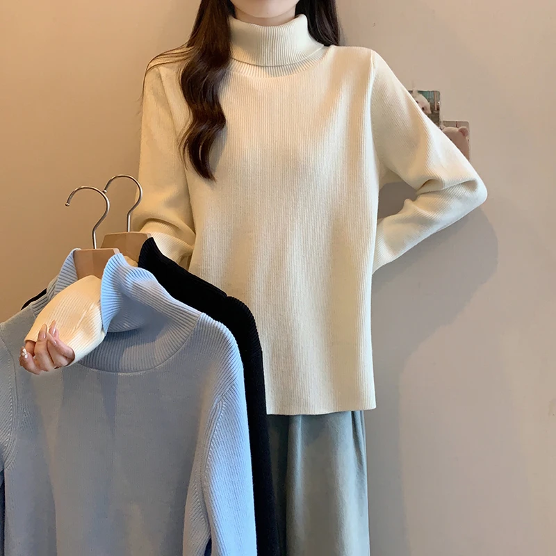 秋冬新款胖mm大码女慵懒风高领打底软糯针织毛衣上衣71749