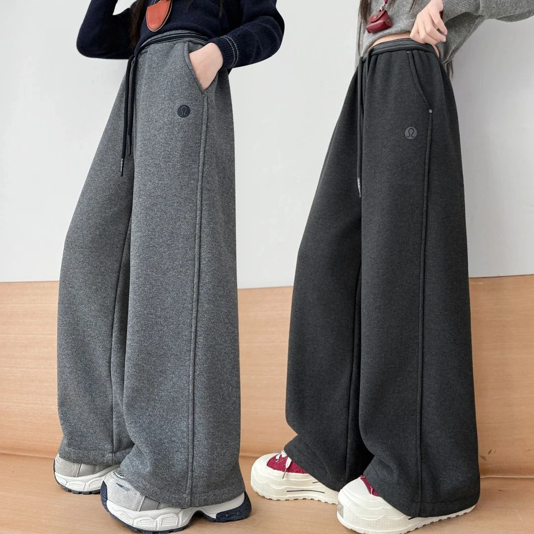 女童加绒裤子冬装2025新款儿童冬季洋气加厚一体绒休闲糯米阔腿裤