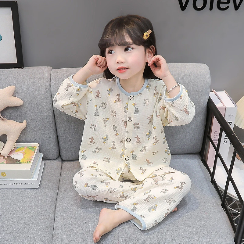 儿童睡衣春夏季2025新款小孩空调服纯棉纱布宝宝家居服薄款春秋款