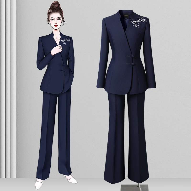 新中式套装女春西装搭配连衣裙时尚职业西服外套高端售楼部工作服