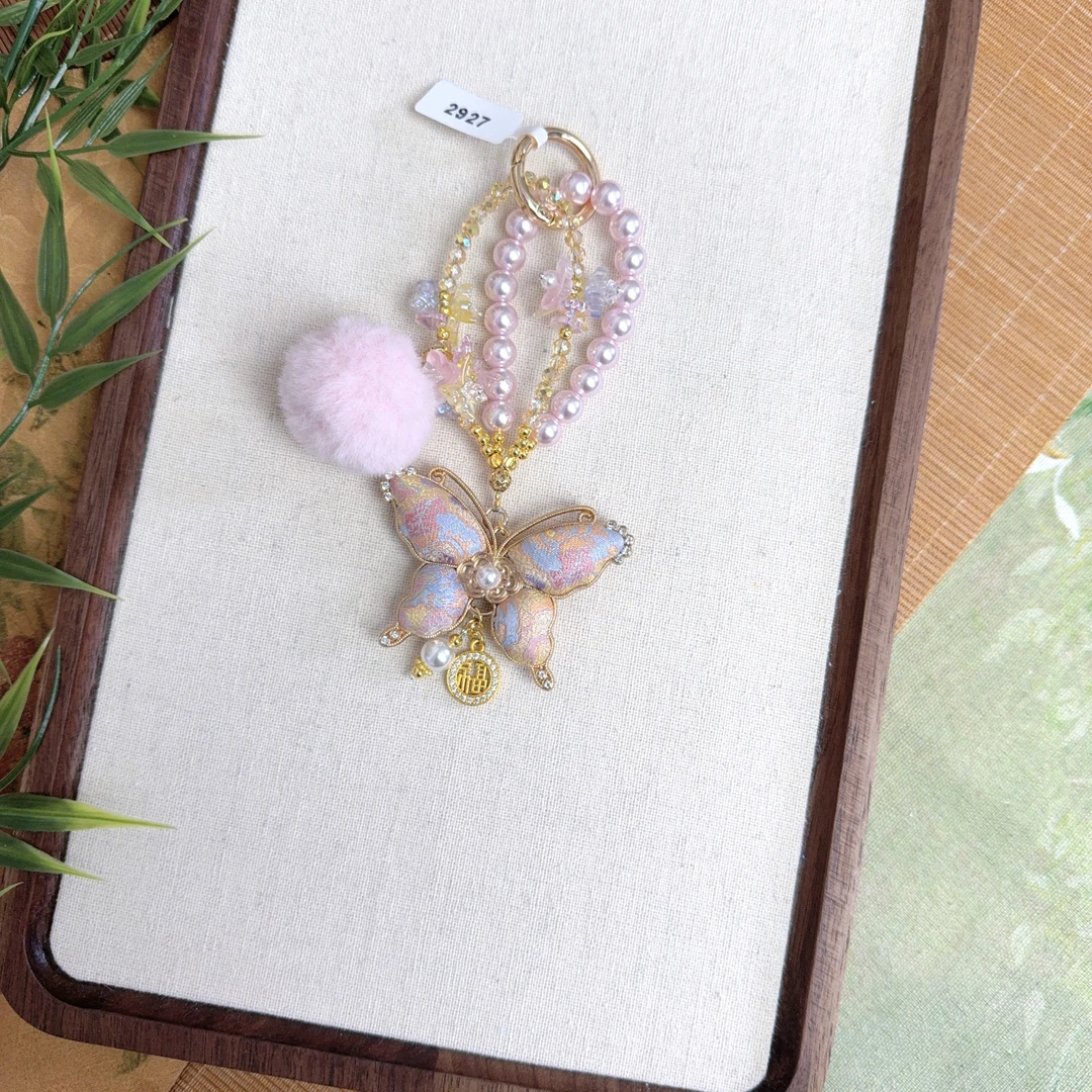 2927-古钱三多双面蝴蝶挂件手机链新中式国风包挂