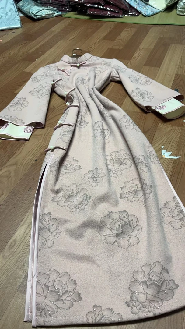 721-粉色 玫瑰 双袖 年轻 改良 旗袍