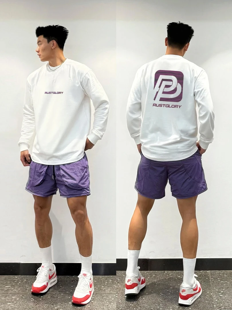 男长袖T恤美式高街Vintage重磅纯棉字母印花潮流百搭宽松圆领长袖